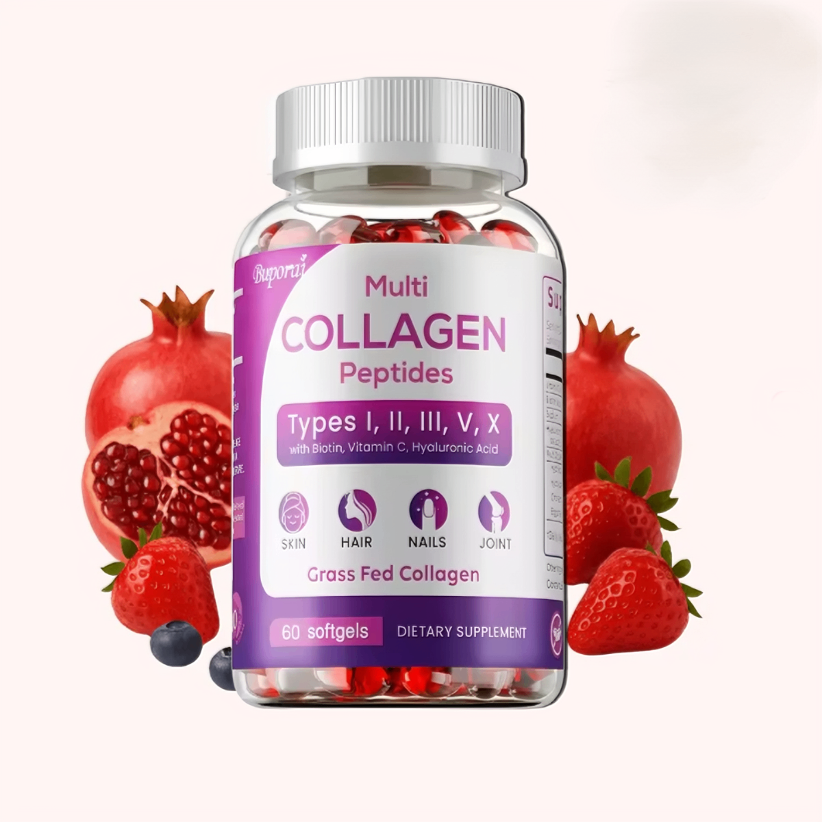 Benefits of ingredients in Collagen Boost Gummies for skin, hair, and nails support.